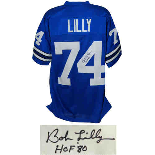 Bob Lilly Signed Blue Throwback Custom Football Jersey w/HOF '80