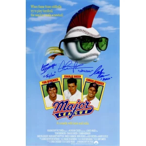 Charlie Sheen, Tom Berenger & Corbin Bernsen Cast Signed Major League 11x17 Movie Poster w/Vaughn, Taylor & Dorn