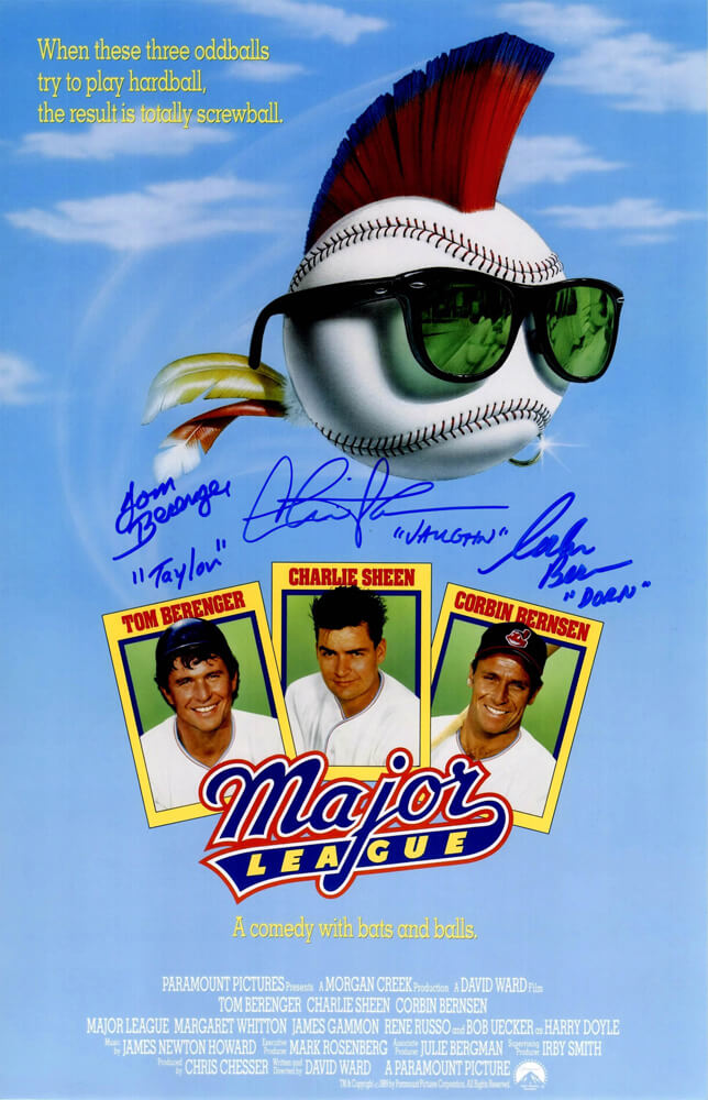 Charlie Sheen, Tom Berenger & Corbin Bernsen Cast Signed Major League 11x17 Movie Poster w/Vaughn, Taylor & Dorn