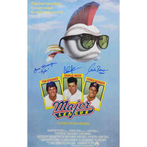 Charlie Sheen, Tom Berenger & Corbin Bernsen Cast Signed Major League 22x34 Movie Poster w/Taylor, Dorn