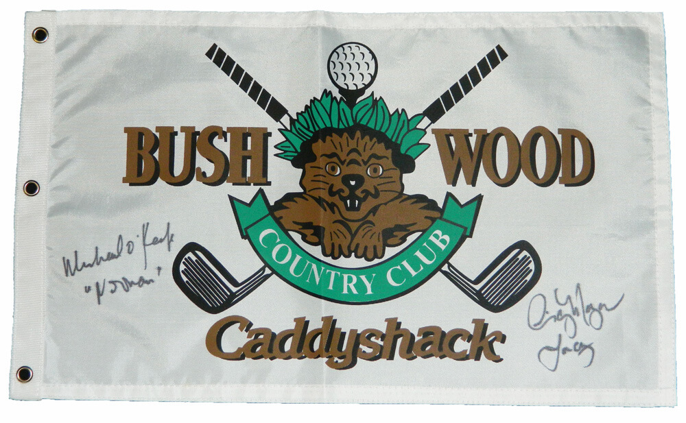 Cindy Morgan & Michael O'Keefe Dual Signed Caddyshack Beaver Logo Bushwood Flag w/Lacey & Noonan