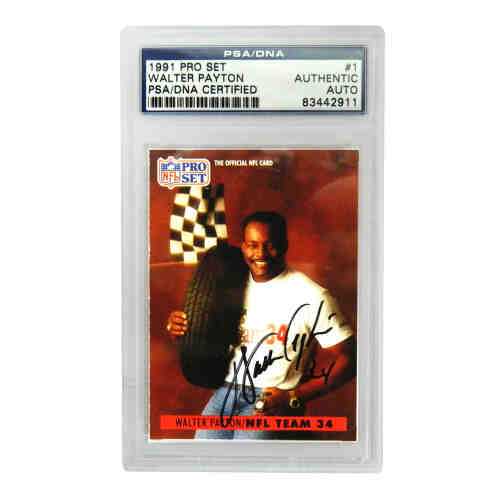 Walter Payton Signed Chicago Bears 1991 Pro Set NFL Trading Card #1 - (PSA Encapsulated)