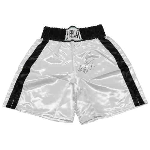 Hasim Rahman Signed Everlast White Boxing Trunks w/Rock