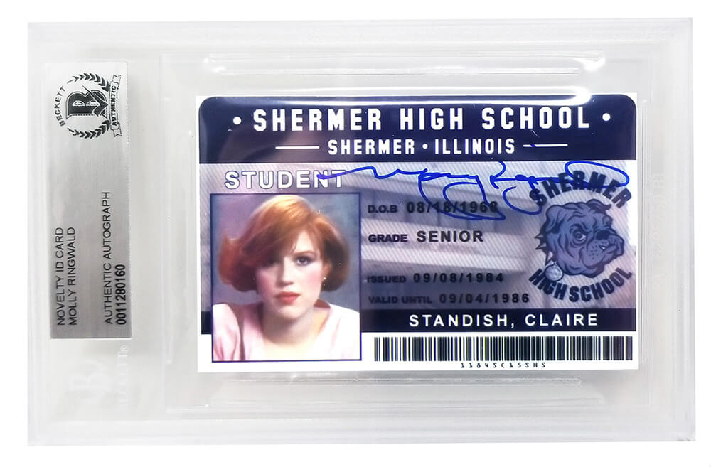 Molly Ringwald Signed The Breakfast Club Claire Standish Shermer High School ID Card - (Beckett Encapsulated)