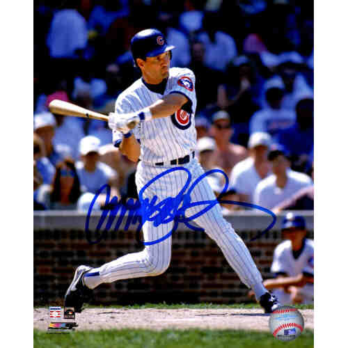 Ryne Sandberg Signed Chicago Cubs Swinging Action 8x10 Photo