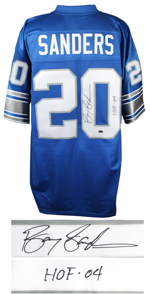 Barry Sanders Autographed Detroit Lions Jersey - Blue Pro Line Inscribed  HOF 04