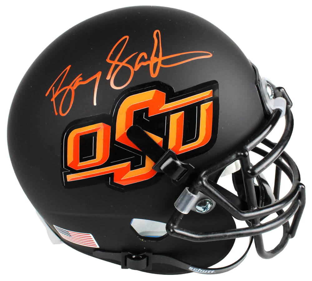 Barry Sanders Autographed Oklahoma State F/S Schutt Black Helmet