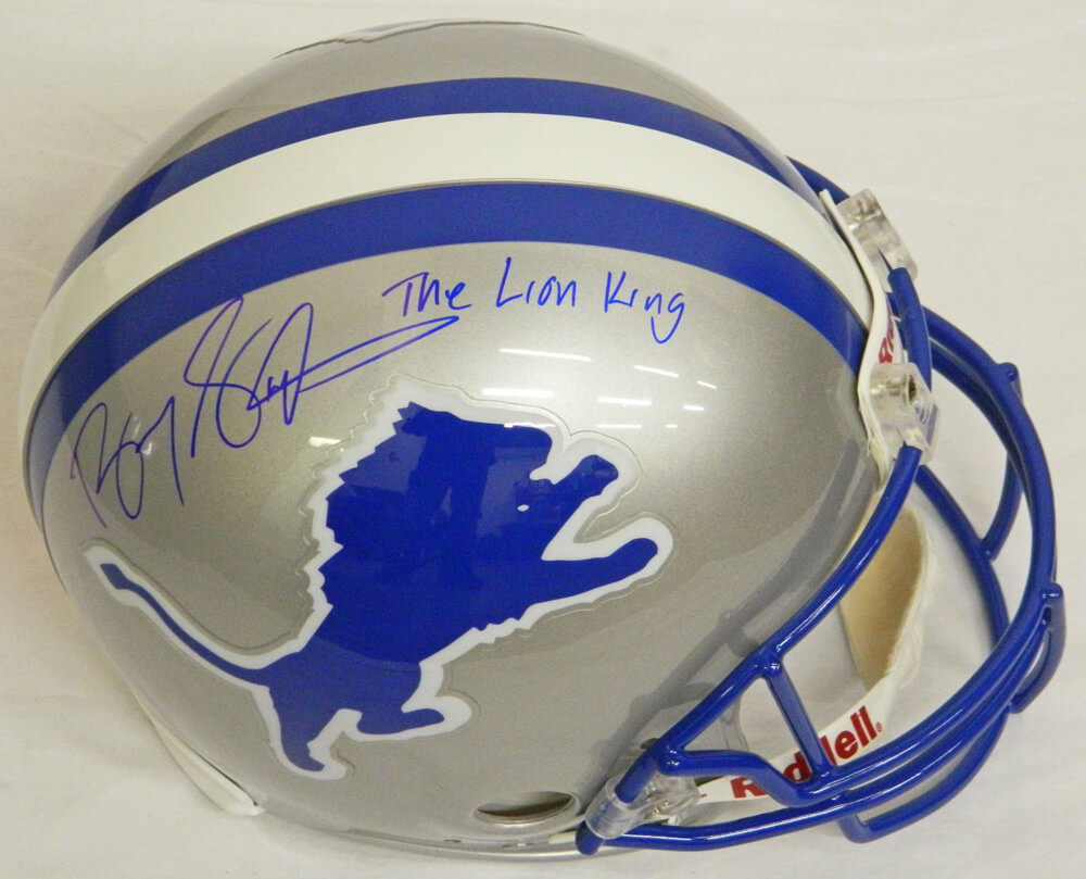 Barry Sanders Signed Lions Riddell Throwback Authentic Proline Helmet w/The Lion King