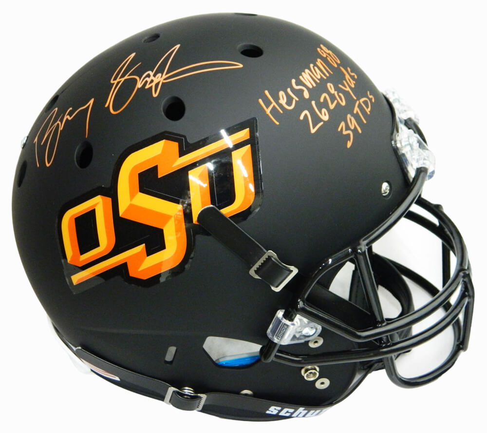 Barry Sanders Signed Oklahoma State Cowboys Black Schutt Full-Size Replica Helmet w/3 Inscriptions