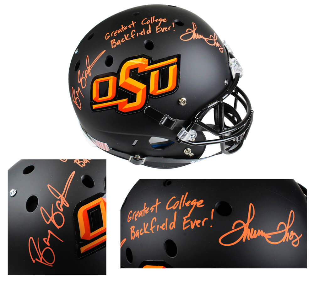 Barry Sanders & Thurman Thomas Signed Oklahoma State Cowboys Black Schutt Full-Size Replica Helmet w/Greatest College Backfield Ever