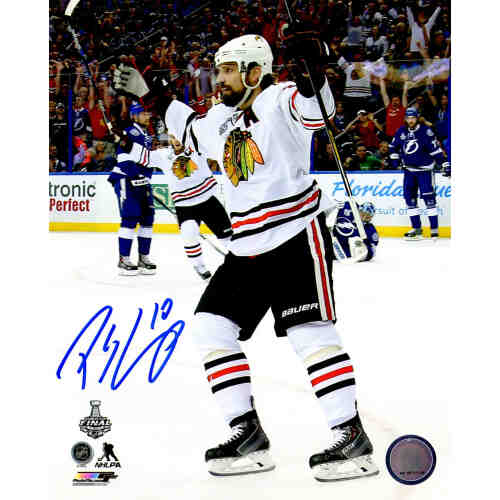 Patrick Sharp Signed Chicago Blackhawks 2015 Stanley Cup Finals Arms Raised Celebration 8x10 Photo