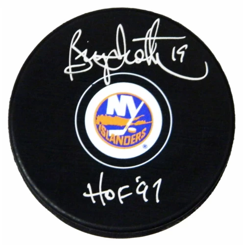Bryan Trottier Signed New York Islanders Logo Hockey Puck w/HOF'97