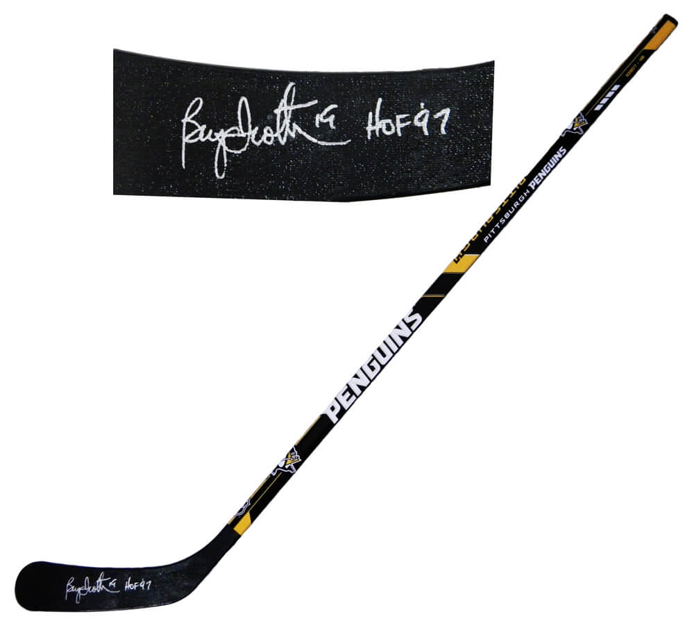 Bryan Trottier Signed Pittsburg Penguins Logo 48 Inch Full Size Hockey Stick w/HOF'97