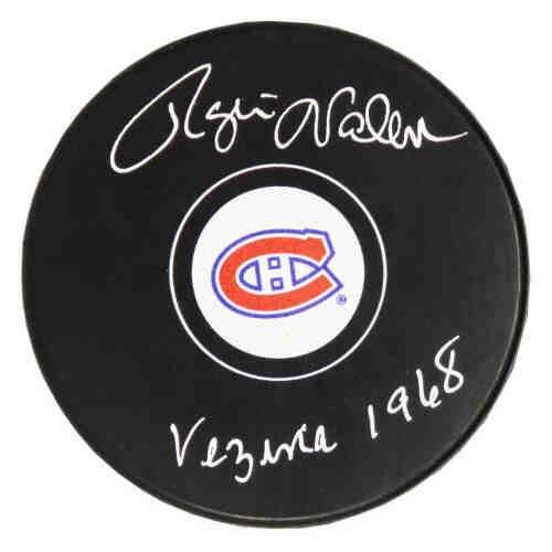 Rogie Vachon Signed Montreal Canadiens Logo Hockey Puck w/Vezina 1968