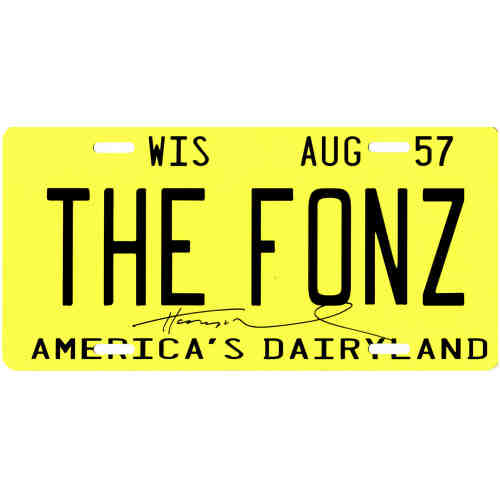 Henry Winkler Signed Fonz Wisconsin Yellow License Plate