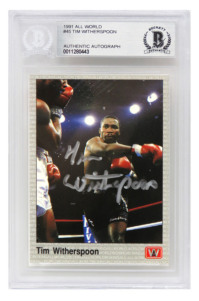 Tim Witherspoon Signed 1991 All World Boxing Trading Card #45 - (Beckett Encapsulated)