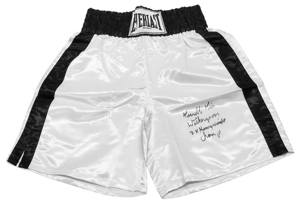 Tim Witherspoon Signed Everlast White Boxing Trunks w/Terrible & 2x Heavyweight Champ