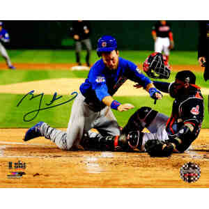 Ben Zobrist Signed Chicago Cubs 2016 World Series Home Plate Collision 8x10 Photo