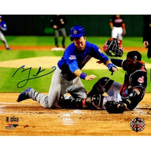 Ben Zobrist Signed Chicago Cubs 2016 World Series Home Plate Collision 8x10 Photo