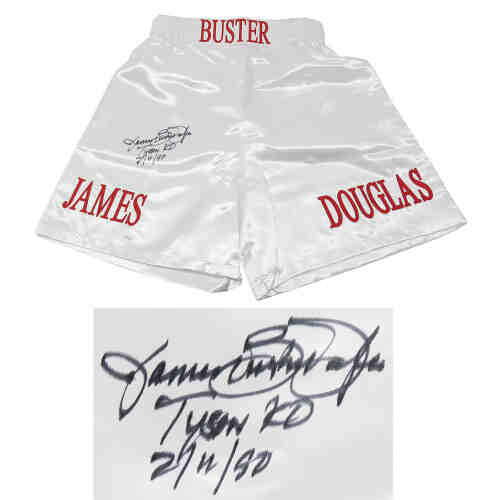 James Buster Douglas Signed White Boxing Trunks w/Tyson KO 2-11-90 (JSA)