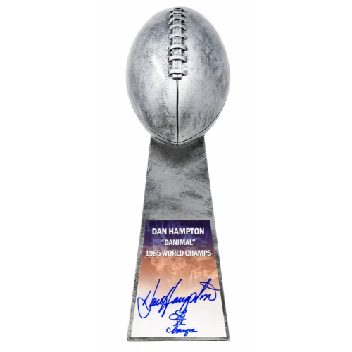 Dan Hampton Signed Football World Champion 15 Inch Replica Silver Trophy w/SB XX Champs