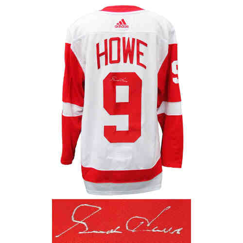 Gordie Howe Signed Detroit Red Wings White Adidas Premier Hockey Jersey With Fight Strap