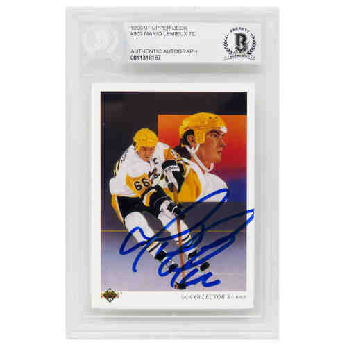 Mario Lemieux Signed Pittsburgh Penguins 1990-91 Upper Deck Hockey Trading Card #305 (Beckett Encapsulated)