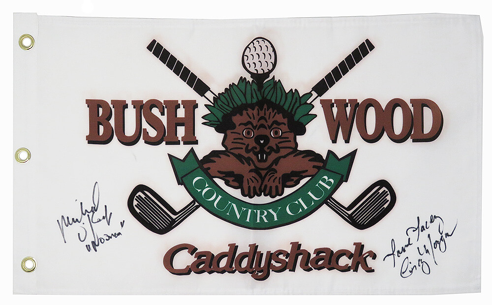 Cindy Morgan & Michael O'Keefe Signed Caddyshack Beaver Logo Bushwood Flag w/Love Lacey & Noonan
