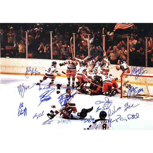 1980 USA Olympic Hockey Team Signed Miracle On Ice Celebration 16x20 Photo - (18 - Signatures)