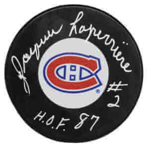 Jacques Laperriere Signed Montreal Canadiens Hockey Puck w/HOF'87