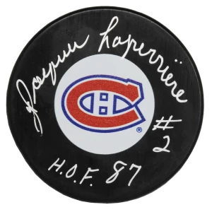 Jacques Laperriere Signed Montreal Canadiens Hockey Puck w/HOF'87