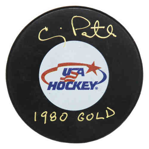 Craig Patrick Signed USA Hockey Logo Hockey Puck w/1980 Gold