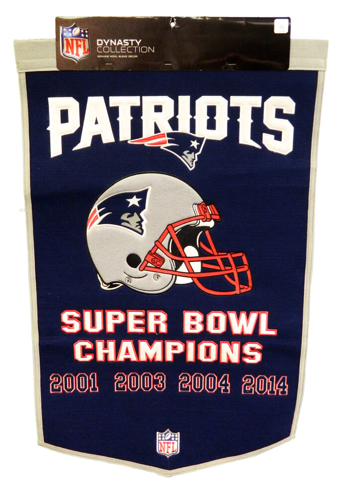 New England Patriots 24x36 Embroidered Genuine Wool NFL Dynasty Banner Pennant