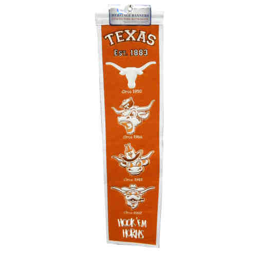 Texas Longhorns 8x32 Embroidered Genuine Wool NCAA Team Heritage Banner Pennant