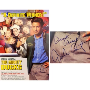 Emilio Estevez Signed The Mighty Ducks 27x40 Full Size Movie Poster w/Quack, Quack