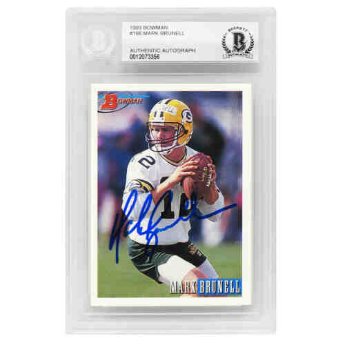 Mark Brunell Signed Green Bay Packers 1993 Bowman Football Rookie Card #166 (Beckett Encapsulated)