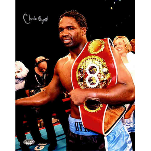 Chris Byrd Signed Boxing Holding Title Belt 8x10 Photo