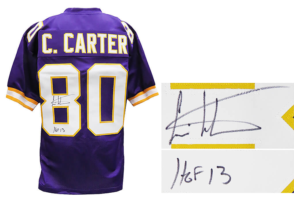 Cris Carter Signed Purple Custom Football Jersey w/HOF, All-Decade, Catch TD's, Pro Bowl