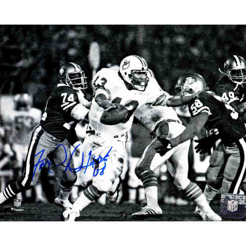 Fred Dean Signed San Francisco 49ers B&W Action Chasing Dan Marino 8x10 Photo w/HOF 08