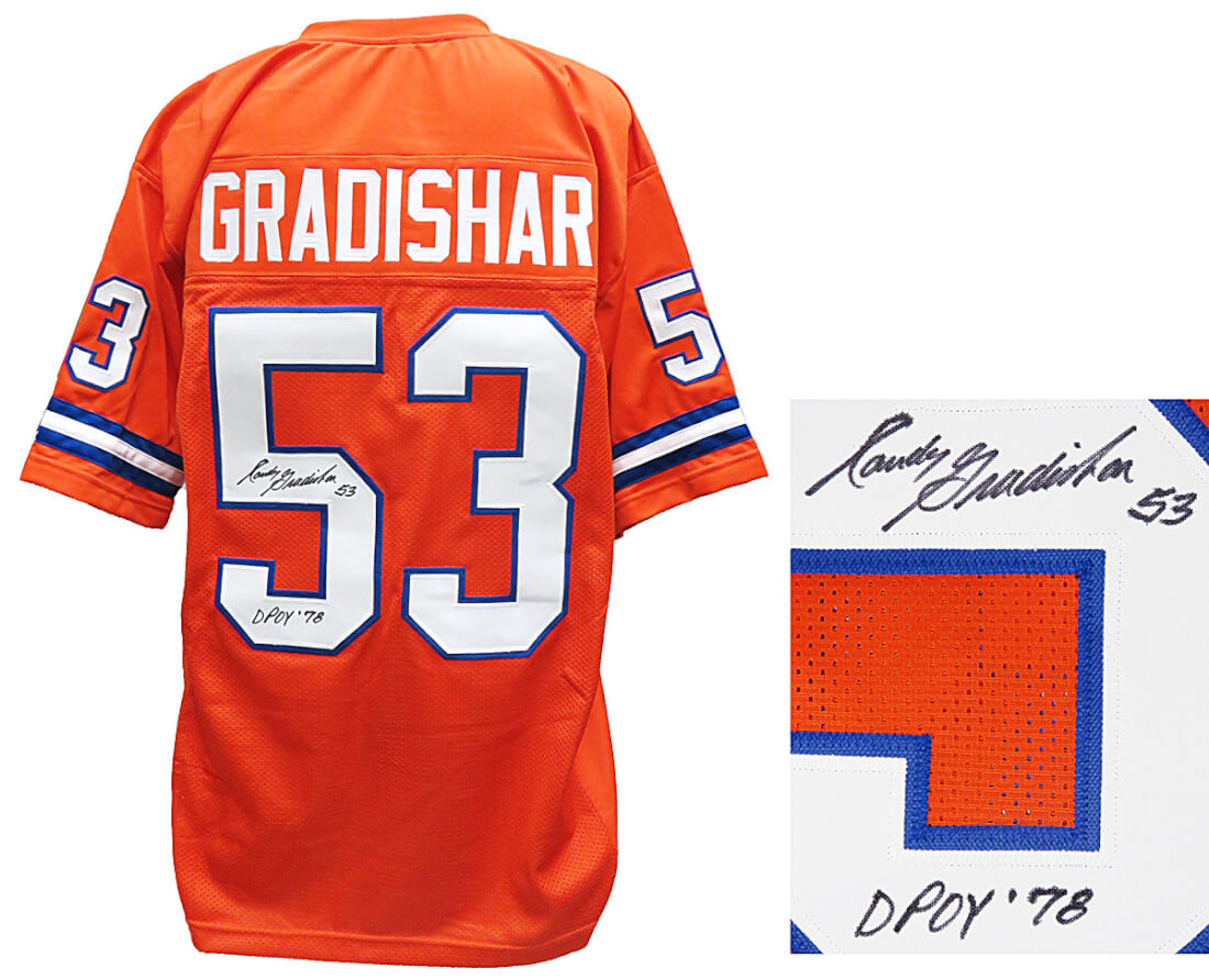 Randy Gradishar Signed Orange Throwback Custom Football Jersey w/DPOY'78