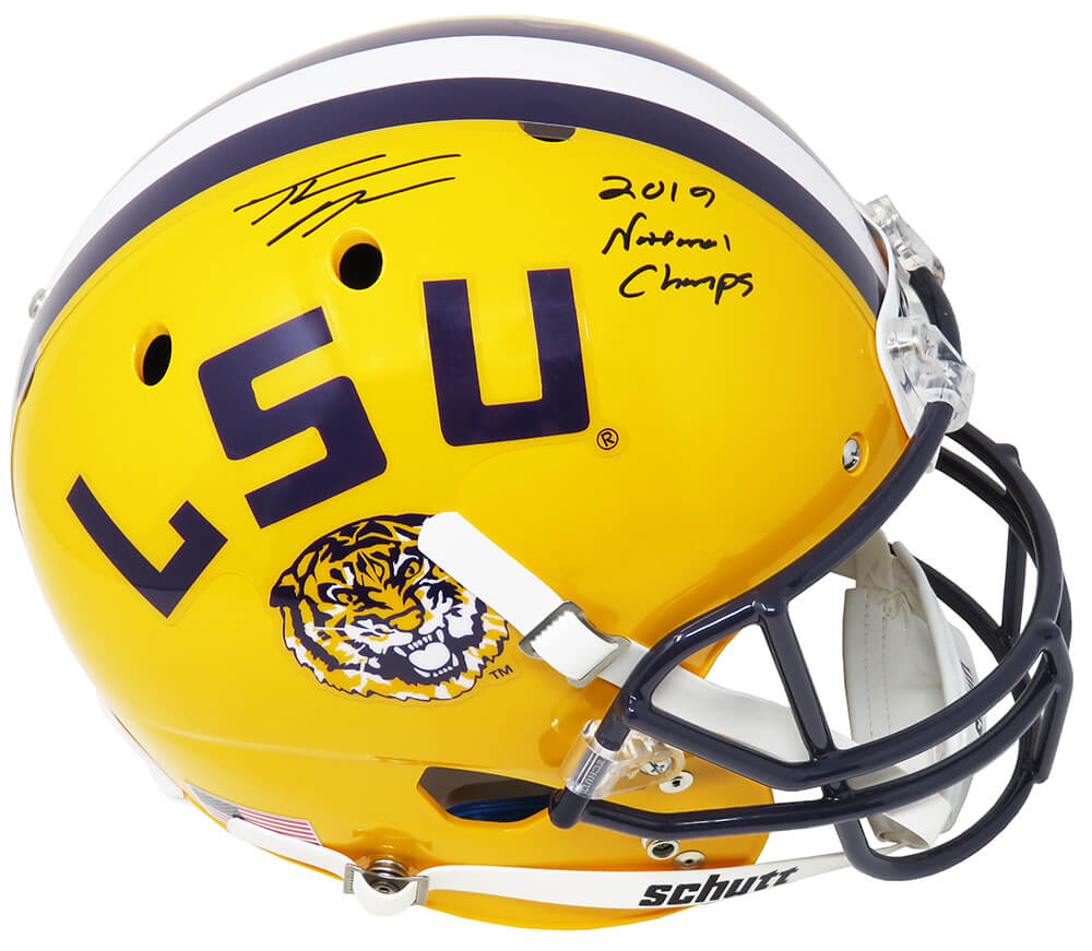 Thaddeus Moss Signed LSU Tigers Schutt Full Size Replica Helmet w/2019 National Champs