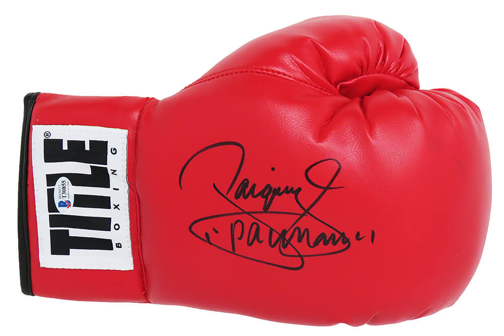 BECKETT Autographed Boxing Gloves MANNY PACQUIAO Signed Autographed TITLE BOXING GLOVE left Hand RED 