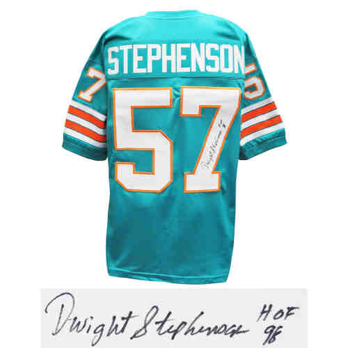 Dwight Stephenson Signed Teal Throwback Custom Football Jersey w/HOF'98