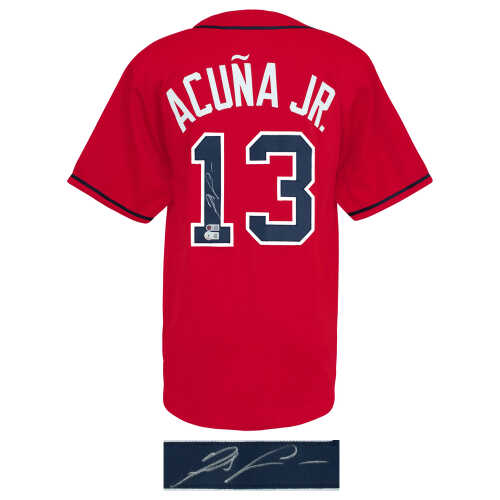 Ronald Acuna Jr. Signed Red Custom Baseball Jersey - (Beckett) - Image 2
