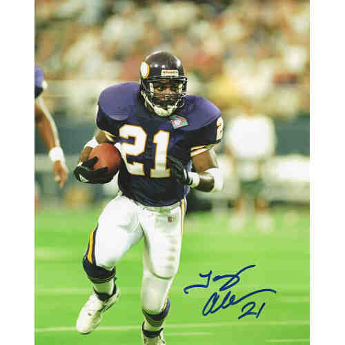 Terry Allen Signed Vikings Purple Jersey With Football 8x10 Photo