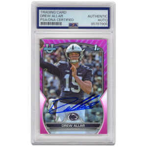 Drew Allar Signed Penn State 2022 Bowman University Pink Refractor Chrome Football Card #59 - (PSA Encapsulated)