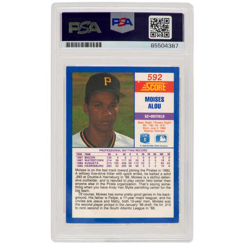 Moises Alou Signed Pirates 1990 Score Rookie Baseball Card #592 - (PSA Encapsulated) - Image 2