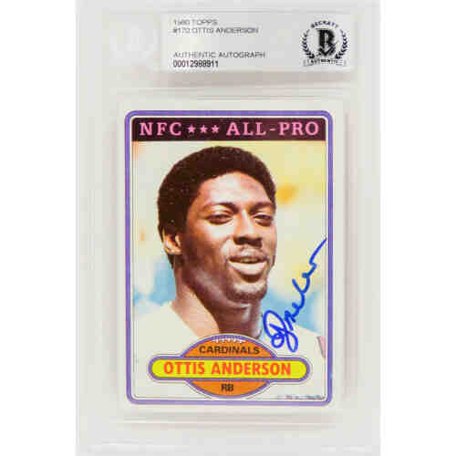 Ottis Anderson Signed Cardinals 1980 Topps Rookie Football Trading Card #170 - (Beckett Encapsulated)