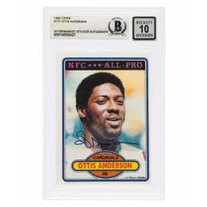 Ottis Anderson Signed 1980 Topps Rookie Football Card #170 - (Beckett - Auto Sticker - Grade 10)