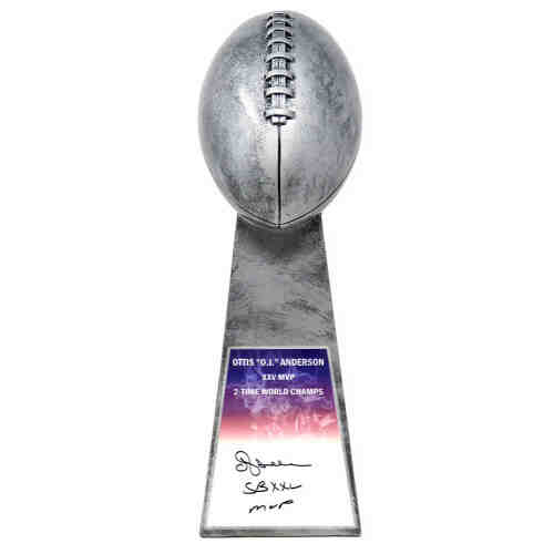 Ottis Anderson Signed Football World Champion 15 Inch Replica Silver Trophy w/SB XXV MVP